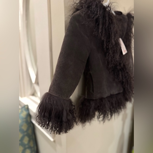 Lili Gaufrette Pig Suede & Tibetan Wool Brown Penny Lane Coat | Size 4Y | NWT - Picture 4 of 6